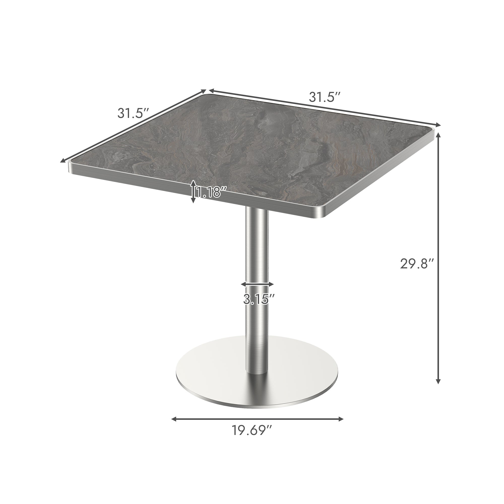 Square Modern Dinning Table 31.5 Inches Bistro Table Tulip Table With Faux Marble Top,Easy Assemble,Sturdy Metal Frame Diameter
