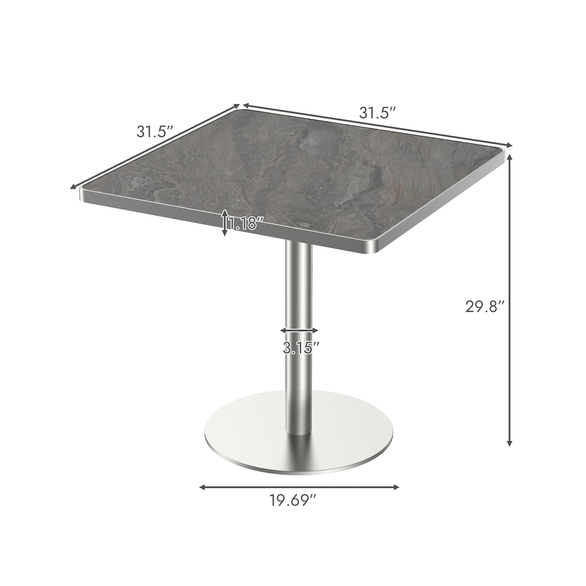 Square Modern Dinning Table 31.5 Inches Bistro Table Tulip Table With Faux Marble Top,Easy Assemble,Sturdy Metal Frame Diameter