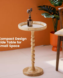 Wooden Coffee Table Round Rattan Side Table Living Room Coffee