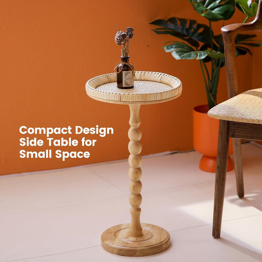 Wooden Coffee Table Round Rattan Side Table Living Room Coffee