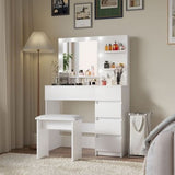 Vanity, Makeup Vanity Desk Set With Mirror  Light, Dressing Table Storage Lots With Power Strip, 3 Lighting Modes With Adjustable Brightness, 37 Inches White With Stool - CJDS