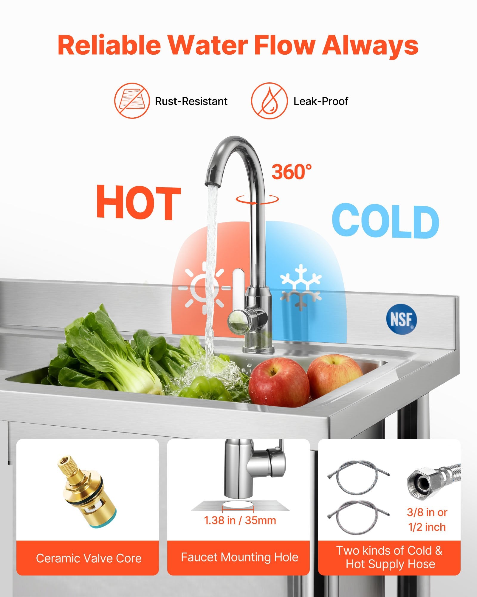 39.4" Rolling Stainless Steel Utility Sink – NSF-Certified Commercial Workstation with Wheels, Faucet & 3-Level Storage