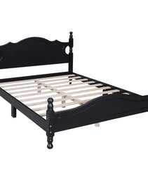Full Size Wood Platform Bed Frame,Retro Style Platform Bed With Wooden Slat Support,Black