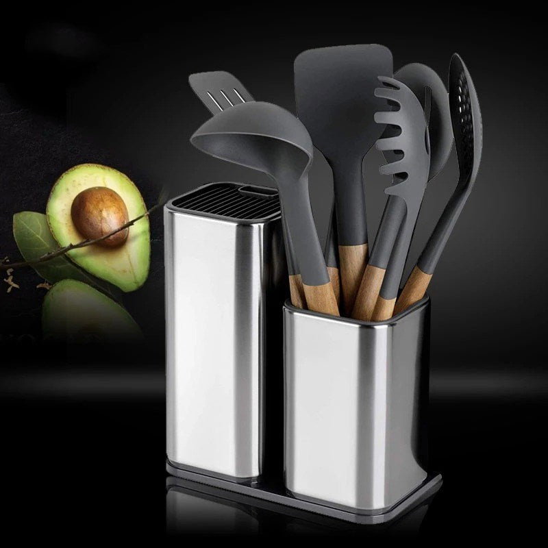 Multifunctional Kitchen Tool Holder – Large Capacity Stainless Steel Knife & Cutlery Storage Rack with Drainable Design