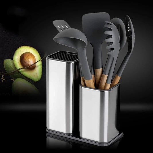 Multifunctional Kitchen Tool Holder – Large Capacity Stainless Steel Knife & Cutlery Storage Rack with Drainable Design