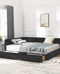Full Size Storage Upholstered Tufted Bed Frame, Sofa Bed Frame With Comfortable Backrest And Armrests, Full Size Bed For Bedroom, Living Room,Velvet, BLACK 80.5x59x29.5
