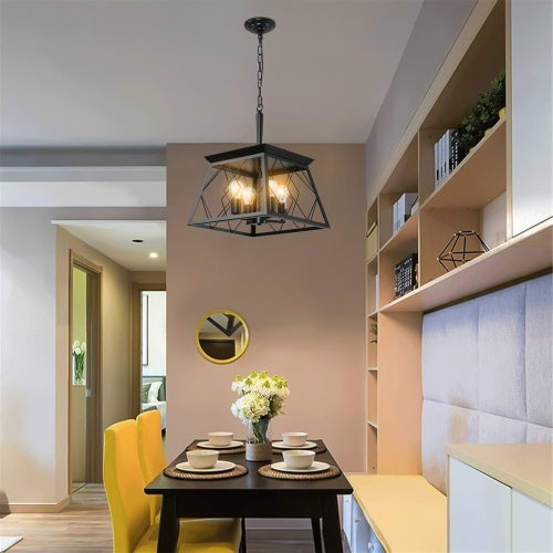 4 Lights Farmhouse Chandelier For Dining Room Black - No Bulbs Unavailable Platform- CJDS