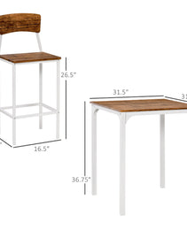 3 Piece Industrial Counter Height Dining Table Set, Bar Table & Chairs with Steel Legs & Footrests, White