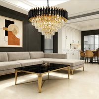 Black and Gold Crystal Chandelier, 24 Inch Black Chandelier Pendant Light 5-Tier with K9 Crystals Chandeliers for Dining Room, Bedroom, Kitchen Island, Entryway