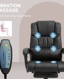 Massage Office Chair With 6 Vibrating Points, High Back Reclining Office Chair With Footrest And Remote, Black