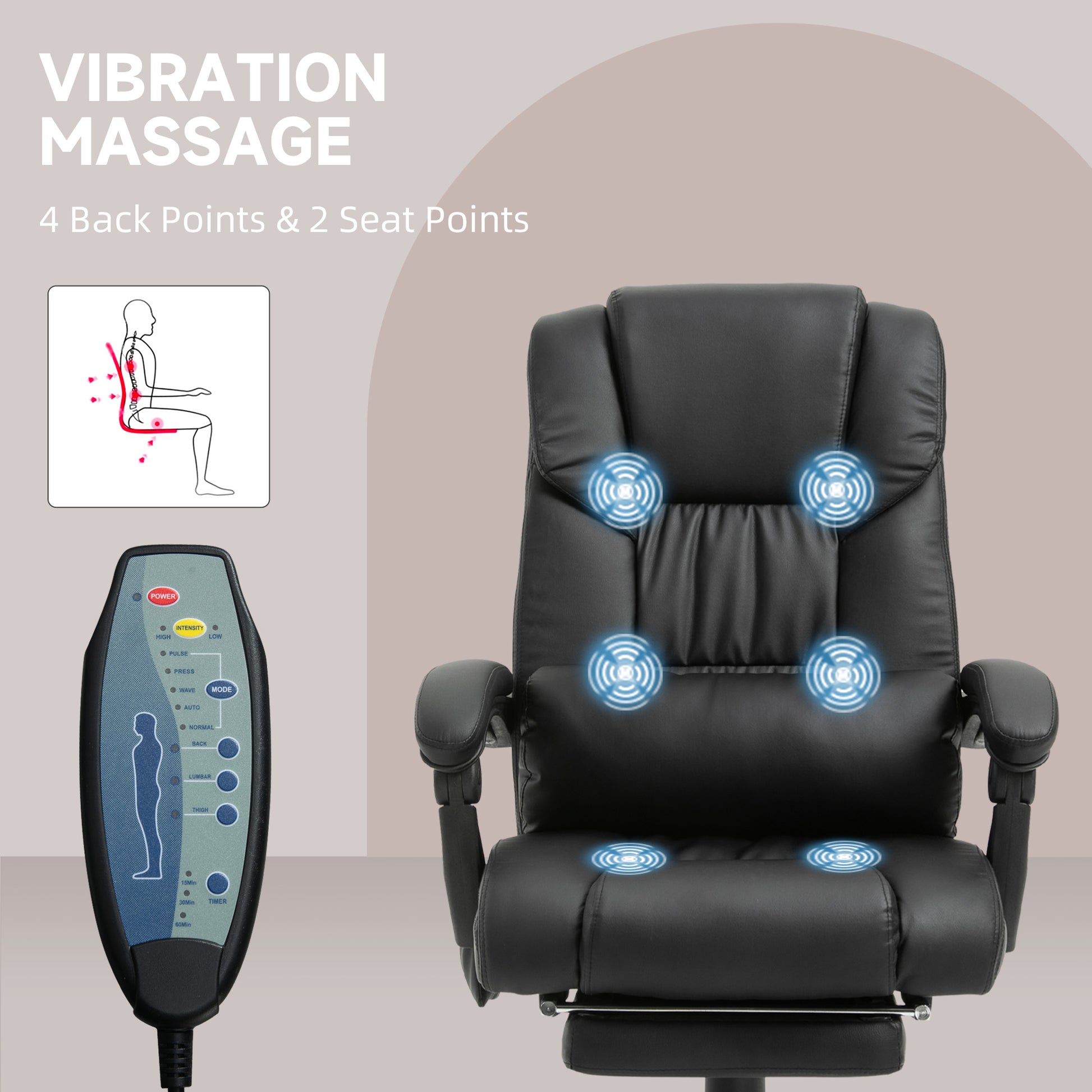 Massage Office Chair With 6 Vibrating Points, High Back Reclining Office Chair With Footrest And Remote, Black