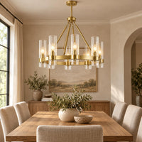 Teramo Gold Wagon Wheel Chandelier, 26 Inch round Dining Room Light, Clear