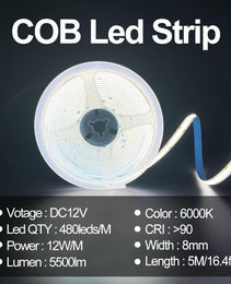 COB 12V - IP20  - CW - 16.4FT - Strip Light