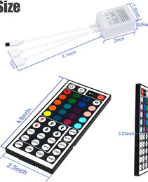 Dual Outputs 44 Keys IR Remote Controller 4 Pin 2 Ports RGB Control Box RGB LED Strip Light Controller with WirelessReceiver for RGB 5050 3528 LED Strip Lights Safe & Versatile for Creative Lighting Projects - Ideal for Home, Office.