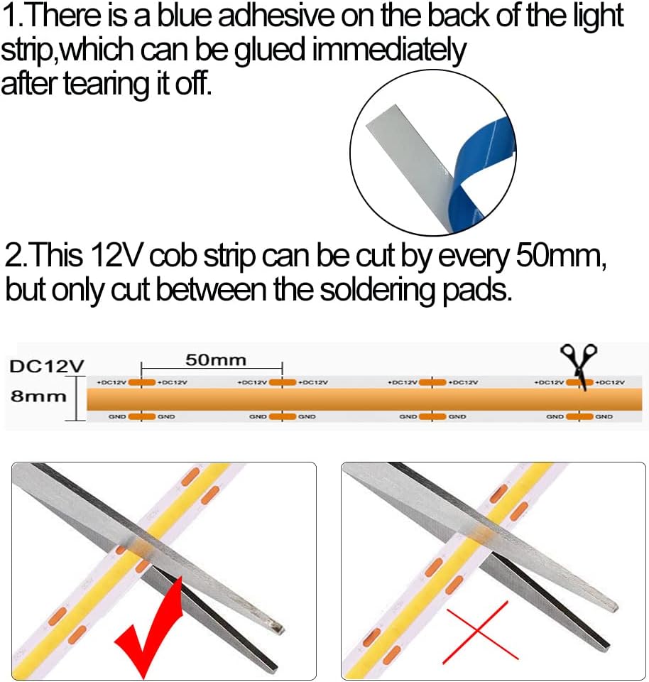 COB 12V - IP20 - WW - 16.4FT - Strip Light