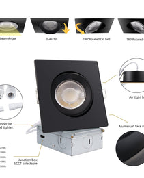 Transform Your Space with the Premium 4.5 Inch Black Gimbal Regressed Square 14w LED Downlight: Adjustable 5CCT Lighting, High Brightness, and Smooth Dimmable Control