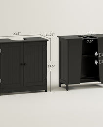 Under Sink Bathroom Cabinet, Pedestal Sink Storage Cabinet with 2 Doors, Shelf and U-Shape, Black