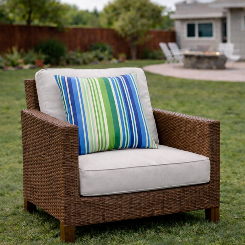 2 Pack Outdoor Throw Pillows, Waterproof & Fade-Resistant Patio Cushions For Garden, Porch, Poolside Furniture - Soft & Comfortable Decorative Pillow Covers 18x18 Inch, Striped Rich Navy Blue
