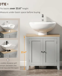 Kleankin Bathroom Vanities, Pedestal Sink Cabinet With U-Shaped Cut-out And Adjustable Shelf, Gray