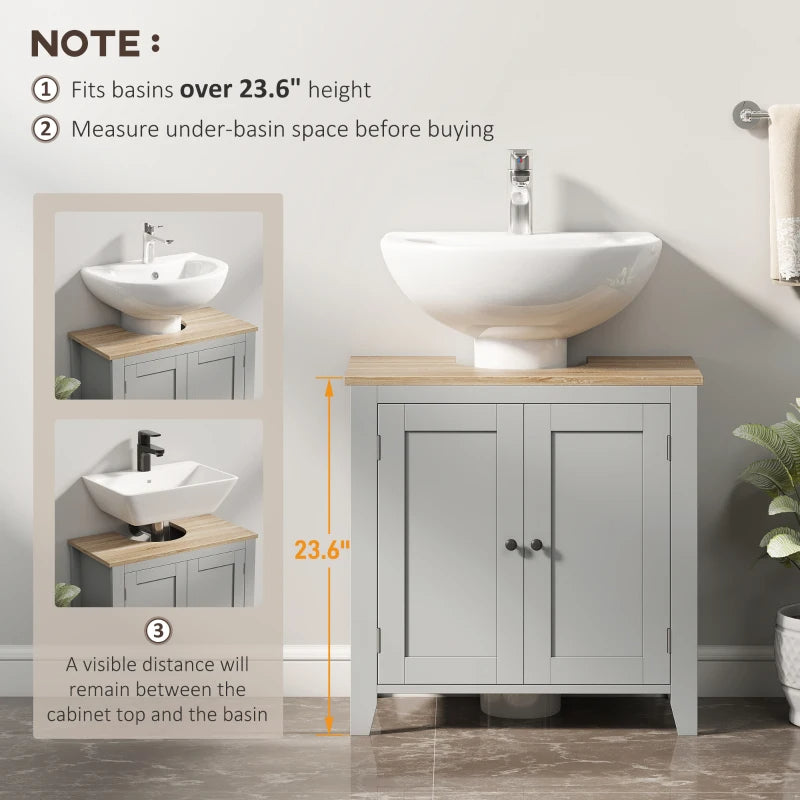 Kleankin Bathroom Vanities, Pedestal Sink Cabinet With U-Shaped Cut-out And Adjustable Shelf, Gray