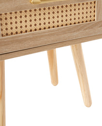 Rattan End Table With Drawer Solid Wood Legs Modern Nightstand Side Table