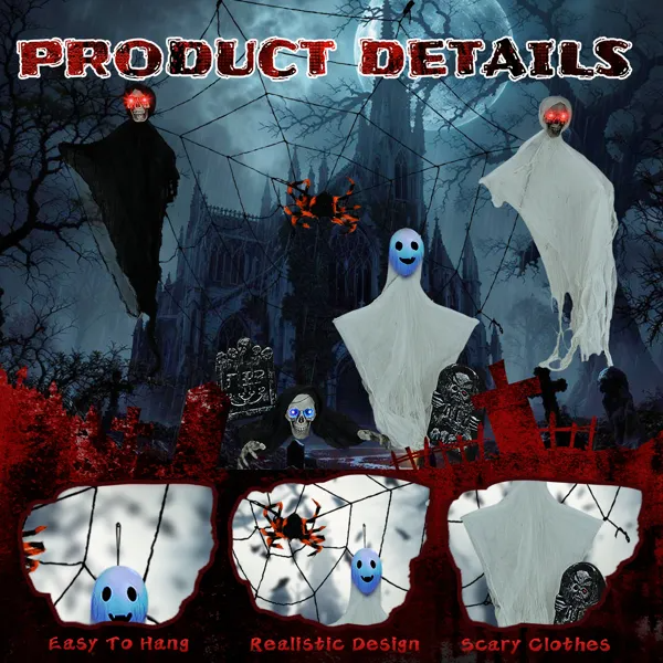 8-Piece Lighted-Eye Ghost Halloween Yard Set