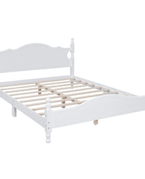 Queen Size Wood Platform Bed Frame,Retro Style Platform Bed With Wooden Slat Support,White