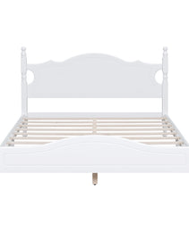 Queen Size Wood Platform Bed Frame,Retro Style Platform Bed With Wooden Slat Support,White