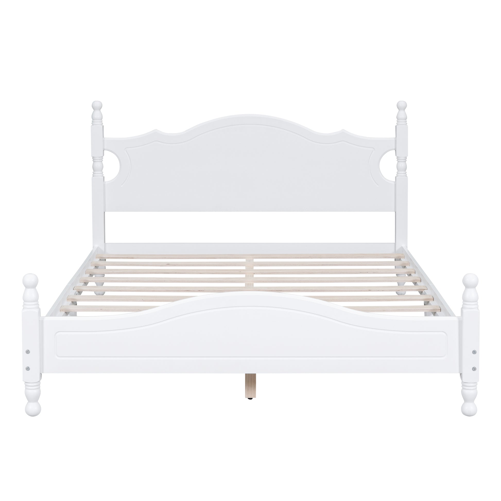 Queen Size Wood Platform Bed Frame,Retro Style Platform Bed With Wooden Slat Support,White