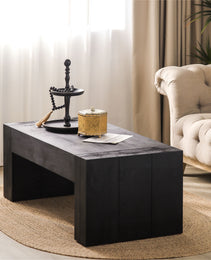Modern Black Solid Wood Coffee Table, 49in Rectangular Coffee Table For Living Room, Farmhouse & Contemporary Decor
