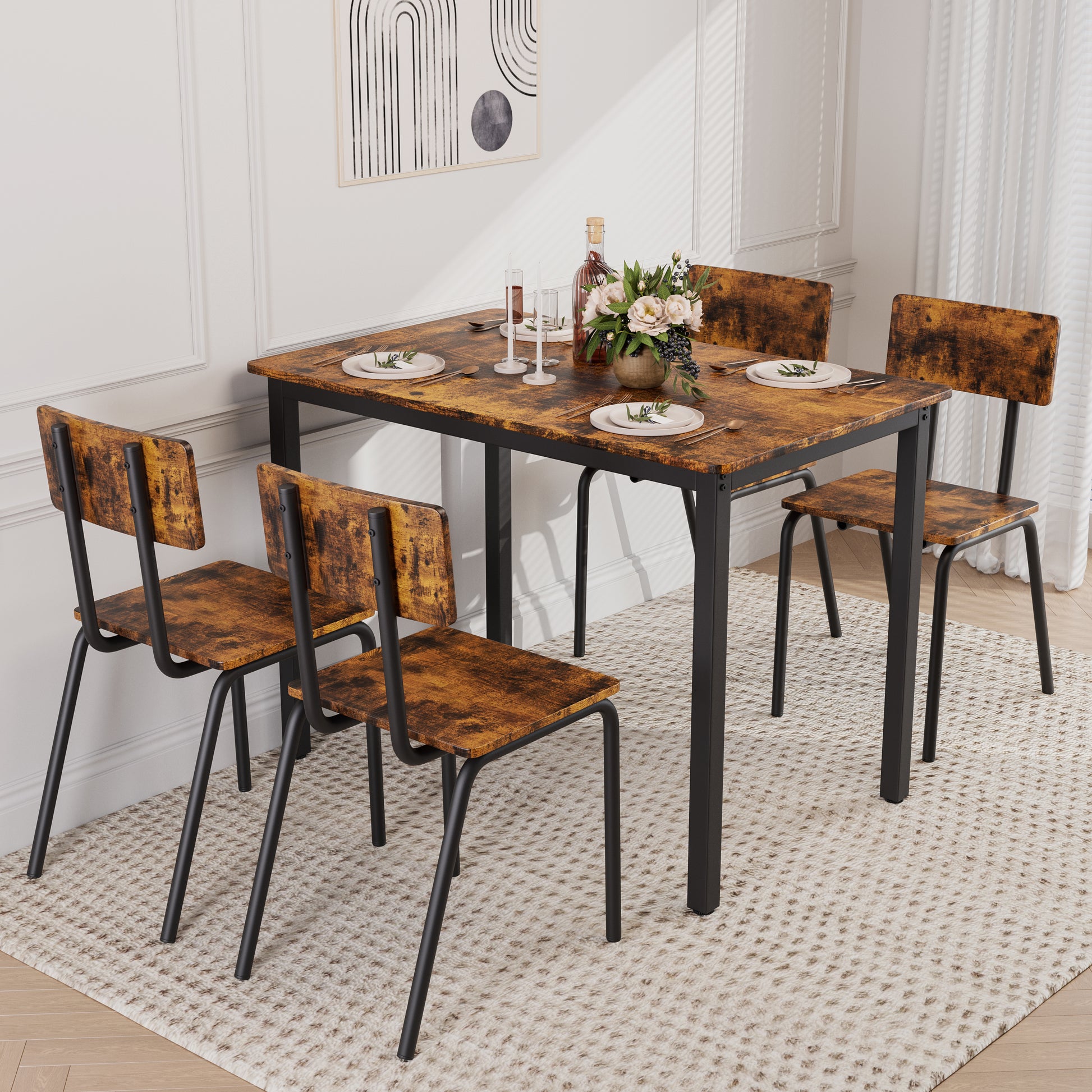 5-Piece Dining Table Set With 4 Chairs, 43  Kitchen Table & Chairs Set For 4, Dining Room Table With Metal Frame & MDF Board, Perfect For Small Space, Easy Clean
