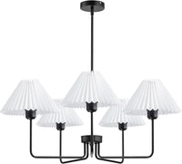 Farmhouse Black Chandelier, 5-Light Fabric Chandelier