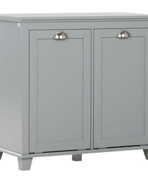 Dual Tilt out Laundry Hamper Cabinet, Bathroom Storage Cabinet with 2-Compartment Hamper, Modern Bathroom Floor Cabinet for Washroom, Gray