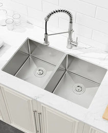 33'x19' Embedded Double Bowl Kitchen Sink, Undermount Handmade Sink In Brushed - Sink Only - Unable Ship Weekends, TK And TEMU Only For Pickup