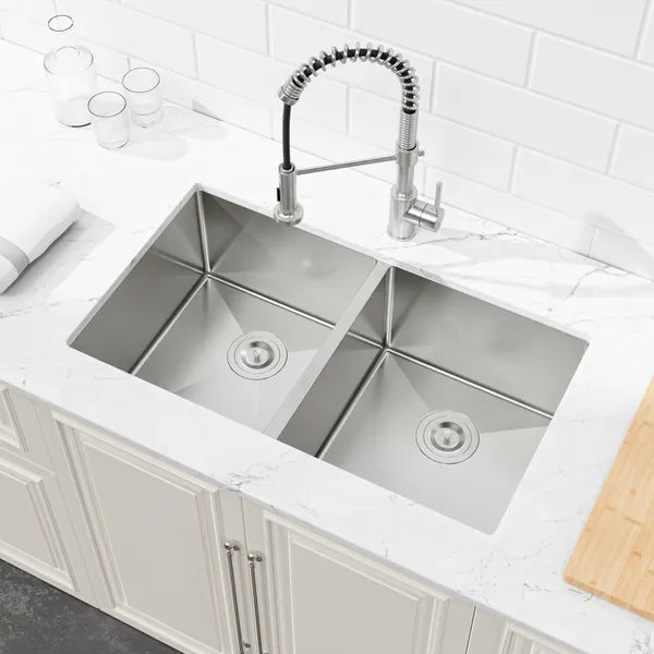 33'x19' Embedded Double Bowl Kitchen Sink, Undermount Handmade Sink In Brushed - Sink Only - Unable Ship Weekends, TK And TEMU Only For Pickup