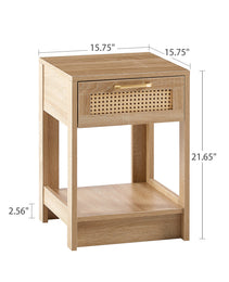 15.75  Rattan End Table With  Drawer, Modern Nightstand, Side Table For Living Room, Bedroom,natural