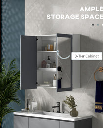 Bathroom Mirror Cabinet, Wall Mounted Medicine Cabinet with Mirror, Double Doors and Adjustable Shelves, White