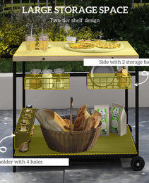 Outdoor Bar Cart Patio Serving Cart with Wine Holders Natural
