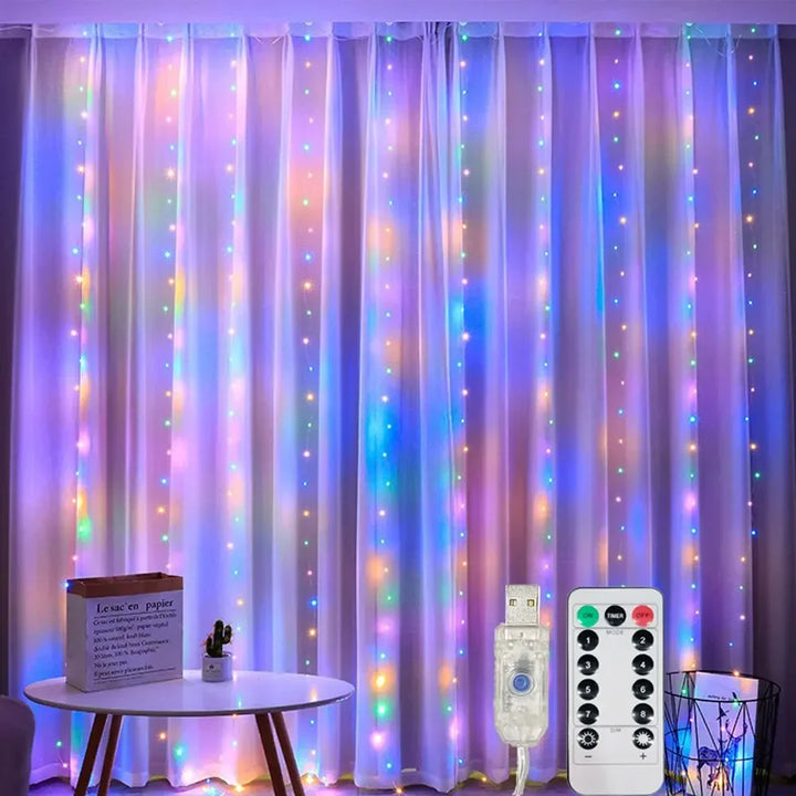 3/6M USB LED Curtain 8Modes Remote Control Lights Holiday Wedding Garland for Bedroom Living Room Decor Christmas Decorations