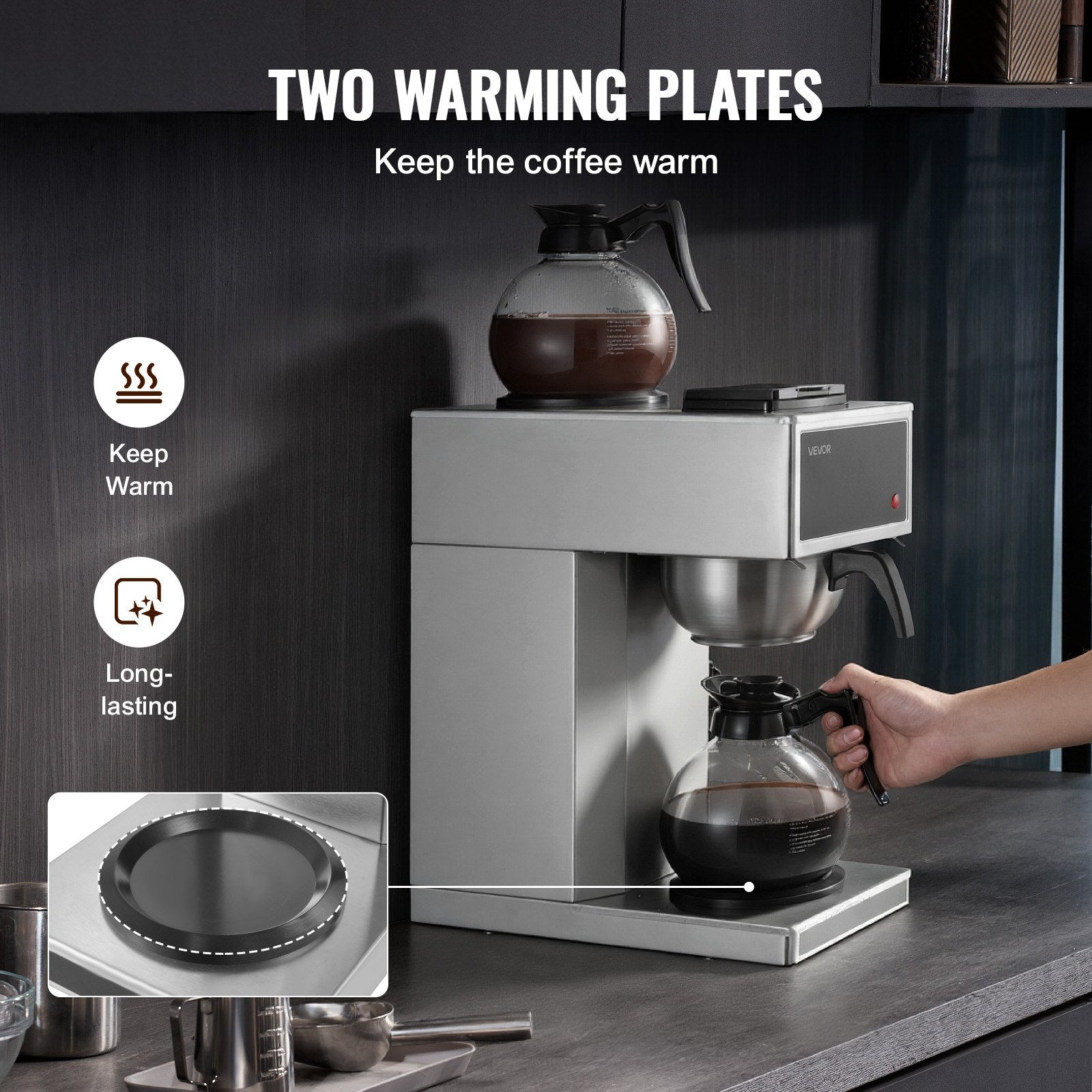 12-Cup Commercial Drip Coffee Maker – 6-Minute Rapid Brew with Dual Warming Plates