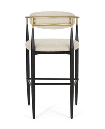 Barstools Set Of 2, Counter Height Upholstered Bar Stools With Back For Kitchen Island, Beige Faux PU Leather Seating Black Iron Legs 260LBS Weight Capacity