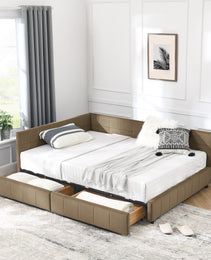 Full Size Storage Upholstered Tufted Bed Frame, Sofa Bed Frame With Comfortable Backrest And Armrests, Full Size Bed For Bedroom, Living Room,Velvet, BROWN 80.5x59x29.5