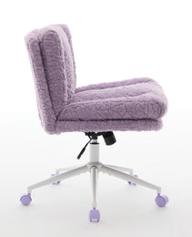 W26.4 Inch Wider Seat Office Chair,Artificial Rabbit Hair Home Office Chair With Metal Base,Adjustable Desk Chair Swivel Office Chair,Vanity Chair  Violet