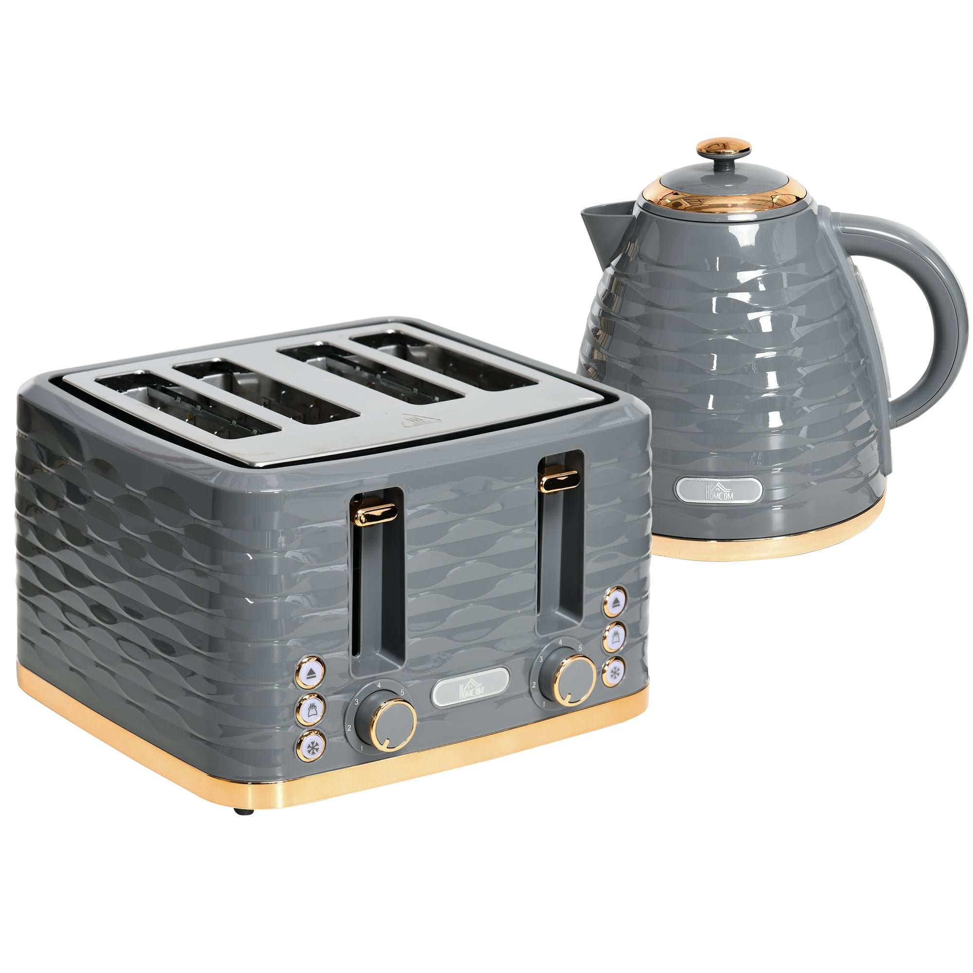 Modern Grey 4-Slice Toaster – 1600W Ripple Textured Station with 7 Browning Levels & High-Lift Lever