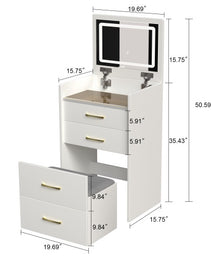 3 In 1 Vanity Desk With Open Top Mirror,Small Make Up Vanity Set With Visible Glass Desktop,Compact Makeup Vanity With 3 Drawers,Dressing Table For Bedroom - CJDS