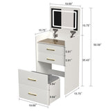 3 In 1 Vanity Desk With Open Top Mirror,Small Make Up Vanity Set With Visible Glass Desktop,Compact Makeup Vanity With 3 Drawers,Dressing Table For Bedroom - CJDS