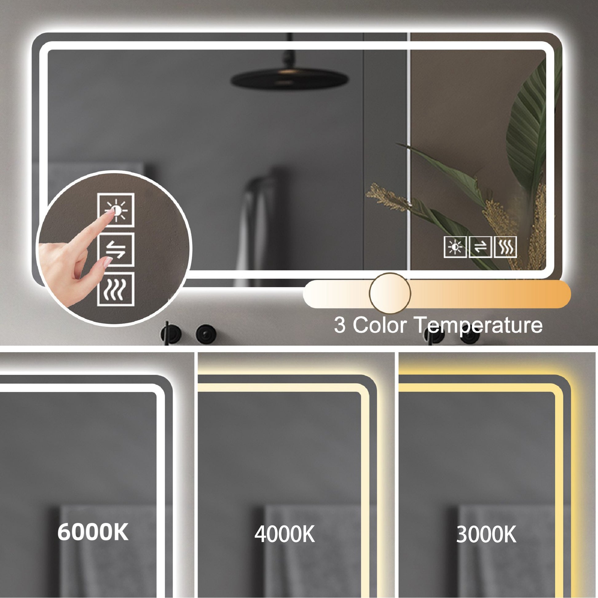 60X28 Inch LED Bathroom Mirror Vanity Mirrors With Front Lights Wall Mounted Anti-Fog Frameless Make Up Mirror With Light 5 Mm Silver Mirror Horizontal