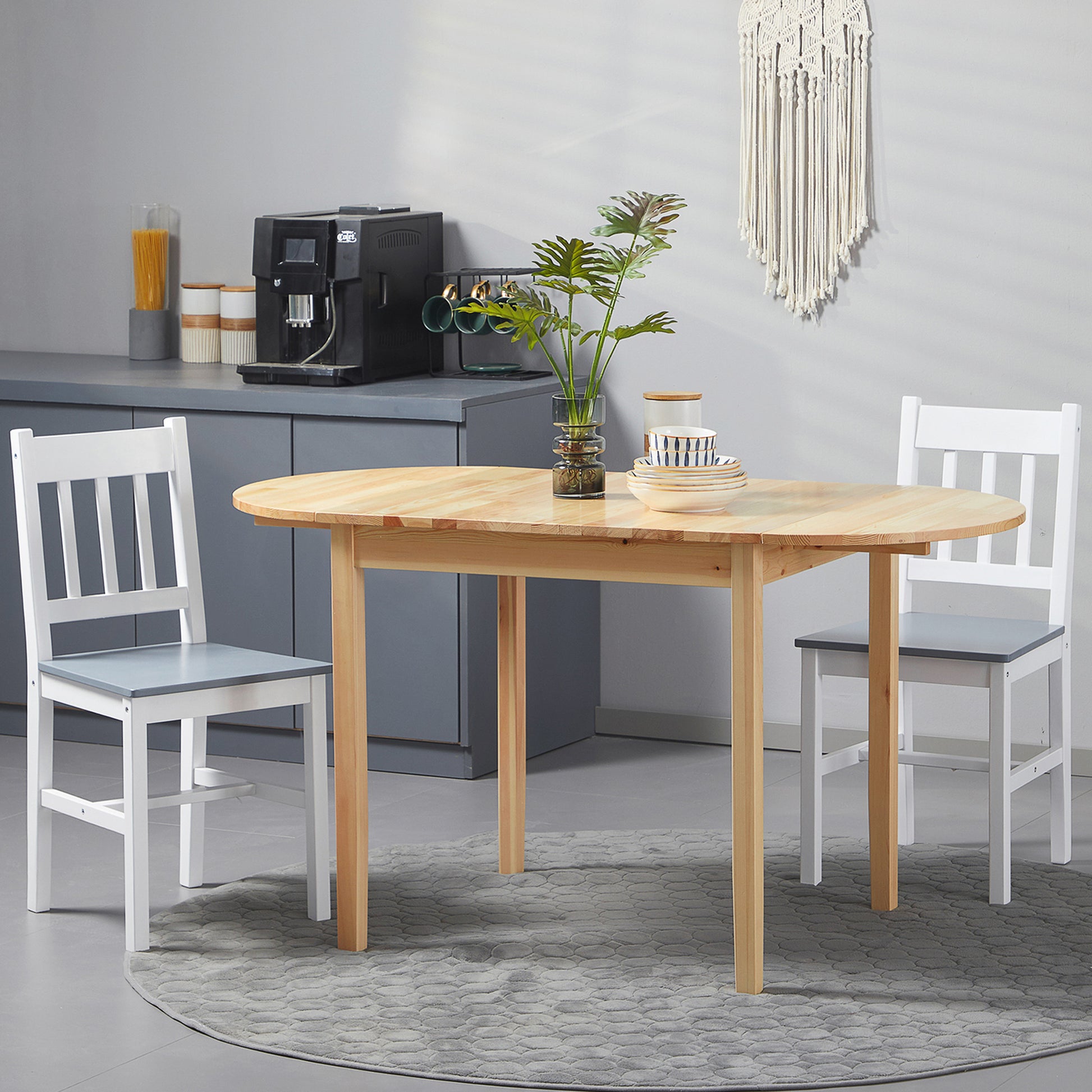 55" Wood Kitchen Table, Drop Leaf Tables for Small Spaces, Natural