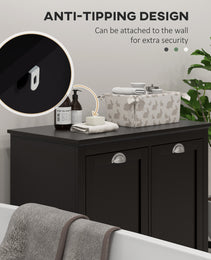 Bathroom Storage Cabinet, Tilt-Out Laundry Hamper with 2 Compartments, Black
