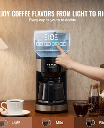 10-Cup Precision Drip Coffee Maker – 3 Brew Strength Modes & 1.5L High-Capacity Glass Carafe